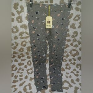 White Stuff Gray Floral & Star Print Leggings with Pink and Blue Accents
